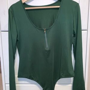 Bodysuit - green, quarter zip, XL